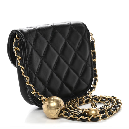 Lambskin Quilted Pearl Crush Waist Bag Black