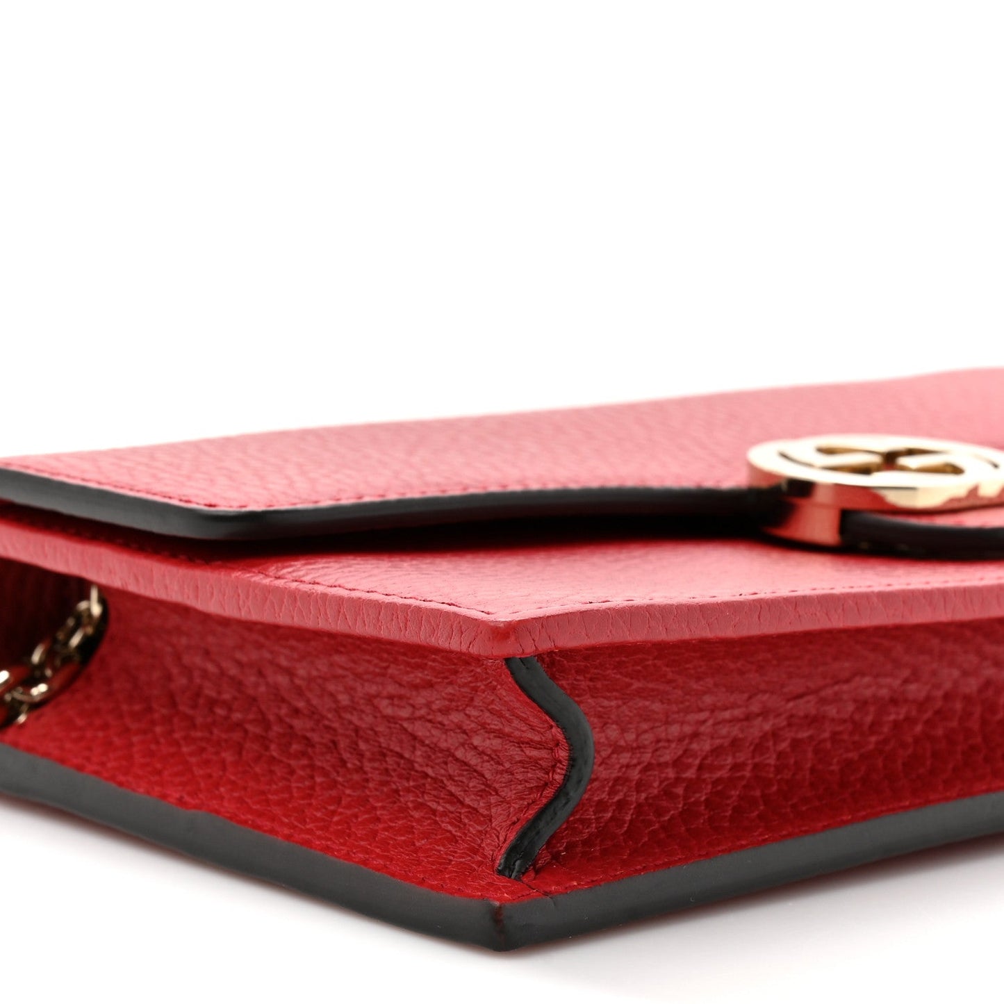 Dollar Calfskin Interlocking G Chain Wallet Red