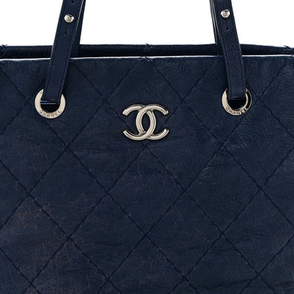 Glazed Calfskin Large On The Road Tote Dark Blue