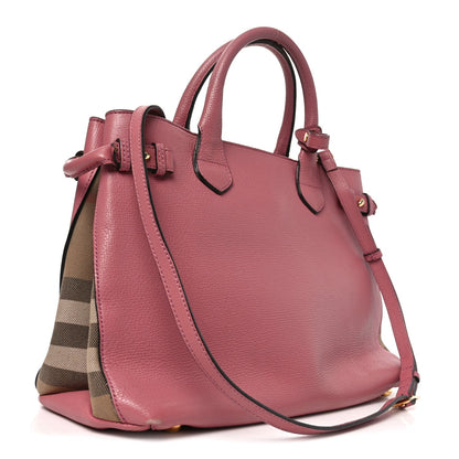 Grainy Calfskin House Check Medium Banner Tote Mauve Pink