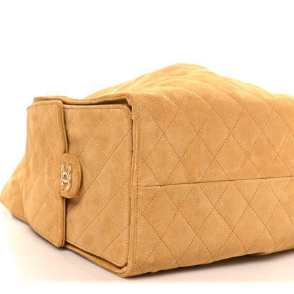 Suede Quilted Medium Chanel 25 Handbag Beige