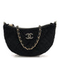 Velvet Crystal Quilted Chain Hobo Black