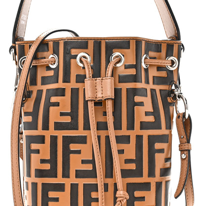 Vitello Liberty F is Fendi Bi-Color FF 1974 Embossed Mini Mon Tresor Bucket Bag Tobaco Orzo
