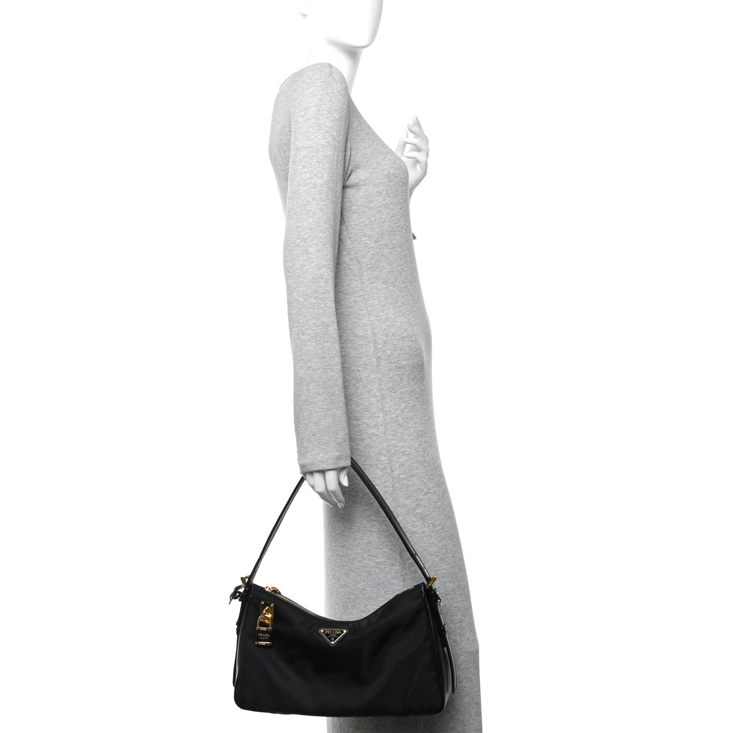 Re-Nylon Vitello Large Aimee Shoulder Bag Black
