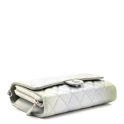 Metallic Goatskin Quilted Ombre Phone Holder Wallet on Removable Chain Grey Green