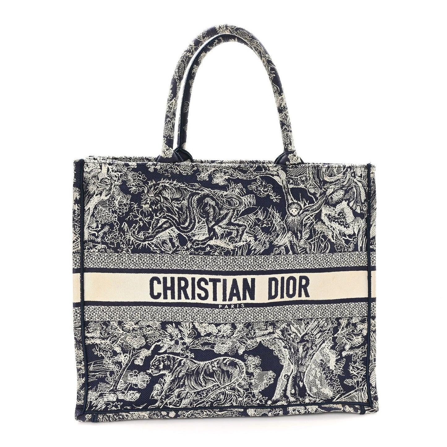 Canvas Embroidered Large Dioriviera Toile De Jouy Reverse Book Tote Blue