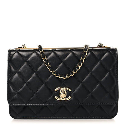 Lambskin Quilted Trendy CC Wallet On Chain WOC Black