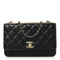 Lambskin Quilted Trendy CC Wallet On Chain WOC Black