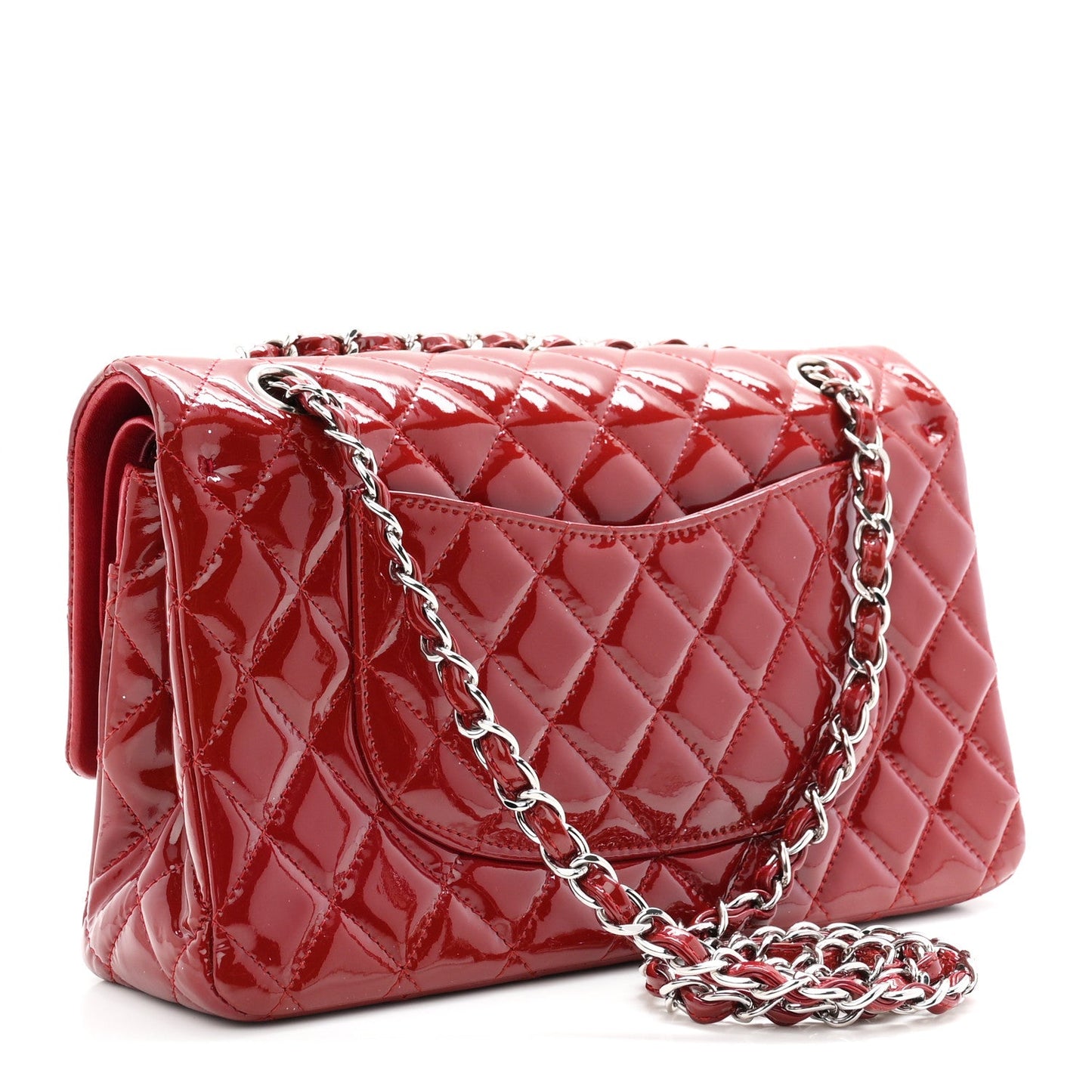 Patent Quilted Medium Double Flap Red