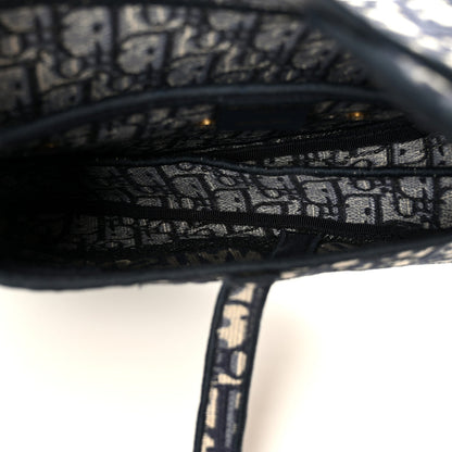 Oblique Embroidered Saddle Bag Blue