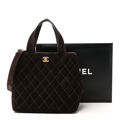 Suede Quilted Shopping Tote Brown