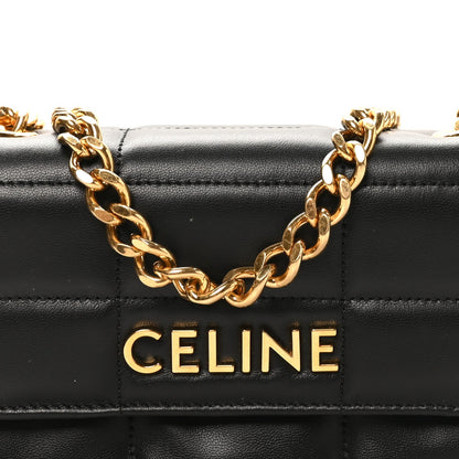 Goatskin Matelasse Mini Chain Shoulder Bag  Black