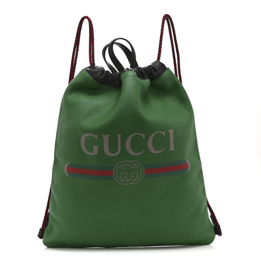 Calfskin Logo Drawstring Backpack Green