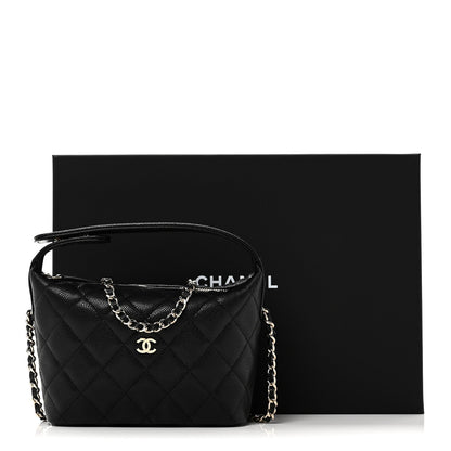 Caviar Quilted Hobo Clutch With Chain Black