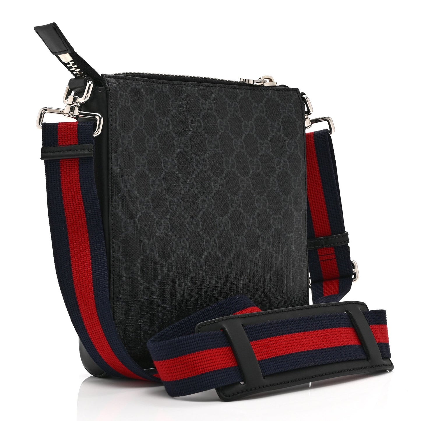 GG Supreme Monogram Web Small Flat Messenger Bag Black Grey