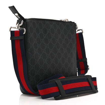 GG Supreme Monogram Web Small Flat Messenger Bag Black Grey