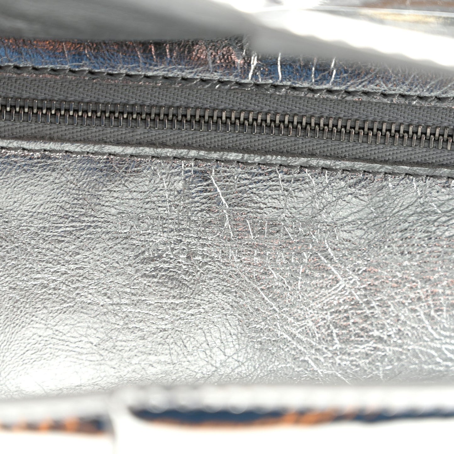 Mirror Laminated Nappa Maxi Intrecciato Mini Arco  Silver