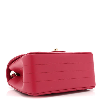 Lambskin Chevron Quilted Mini Square Flap Fuchsia