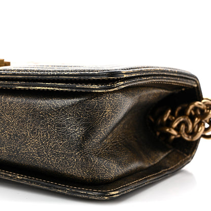Cracked Metallic Calfskin Quilted Medium Boy Flap Gold