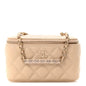 Caviar Quilted Small Tiny CC Vanity Case With Chain Beige