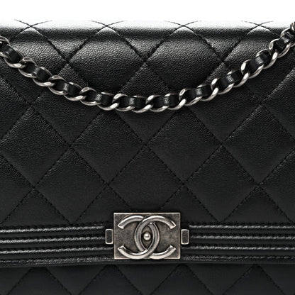 Lambskin Quilted Boy Wallet On Chain WOC Black