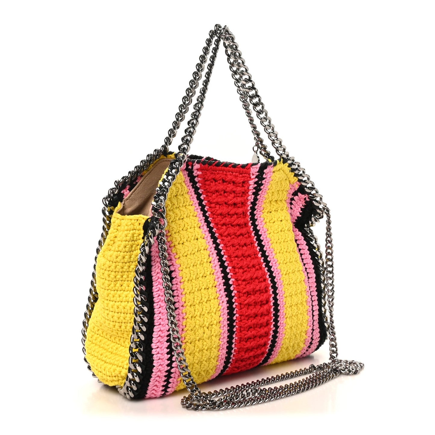 Cotton Crochet Striped Mini Falabella Tote Pink Multicolor