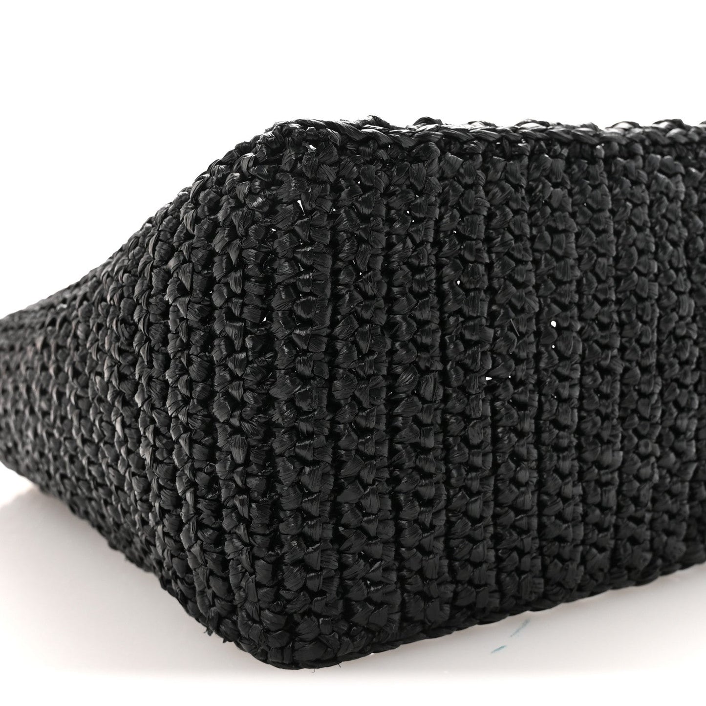 Yarn Raffia Effect Crochet Logo Embroidered Small Tote Bag Black