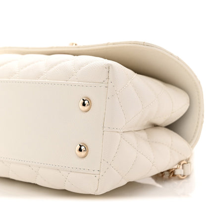 Caviar Quilted Mini Coco Handle Flap White