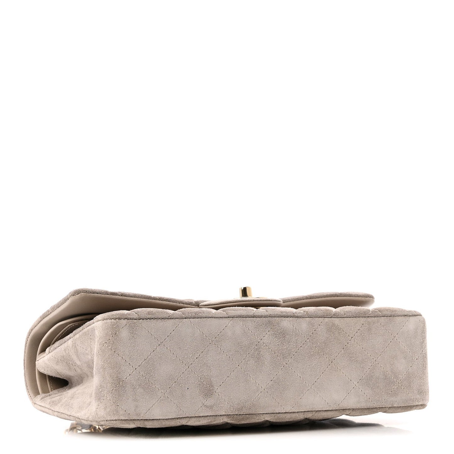 Suede Quilted Medium Double Flap Grey