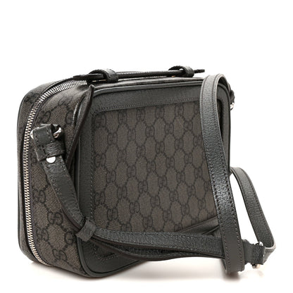 GG Supreme Monogram Textured Dollar Calfskin Small Ophidia Top Handle Shoulder Bag  Grey Black Graphite Grey