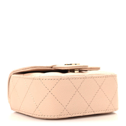 Caviar Quilted Mini Clutch With Chain Light Beige