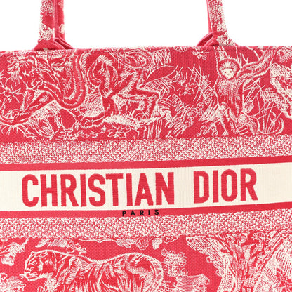 Canvas Embroidered Medium Dioriviera Toile De Jouy Book Tote Raspberry