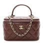 Lambskin Quilted Small Top Handle Vanity Case With Chain Dark Brown