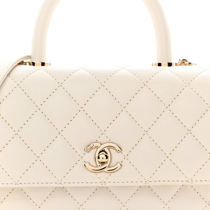 Caviar Quilted Mini Coco Handle Flap White