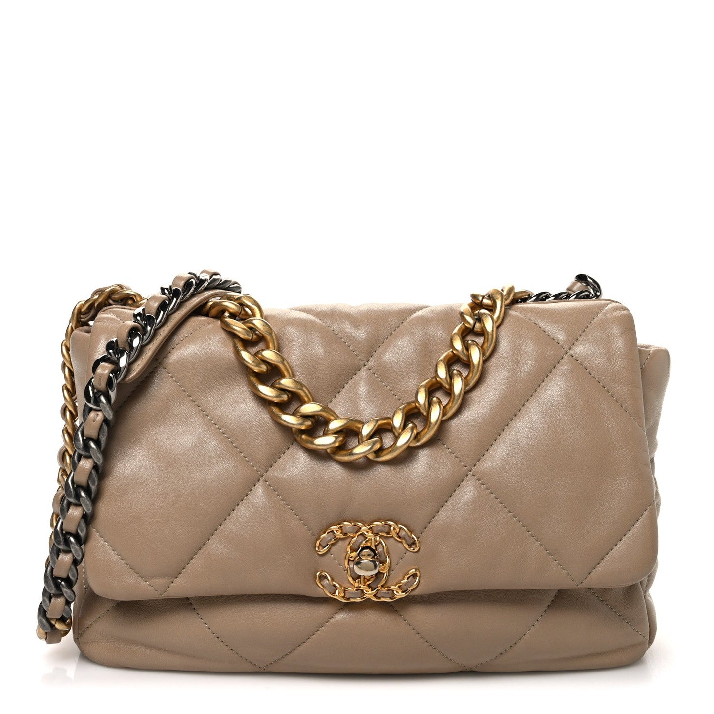 Lambskin Quilted Large Chanel 19 Flap Beige