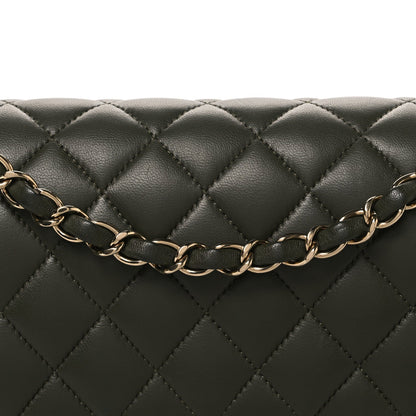 Lambskin Quilted Medium Double Flap Khaki
