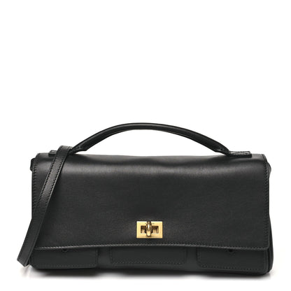 Smooth Calfskin Small Bel Air Clutch On Strap Black