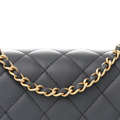 Lambskin Quilted Mini Pearl Crush Flap Dark Grey