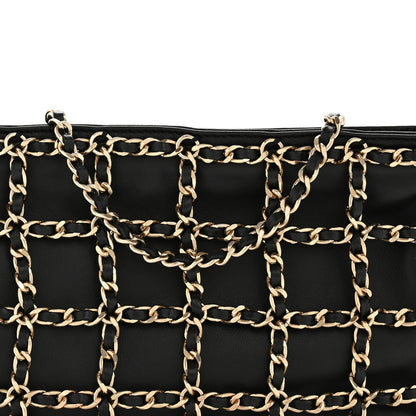 Lambskin Chain Frame Shoulder Bag Black