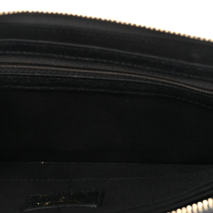Iridescent Caviar Quilted Classic Pouch With Handle Black