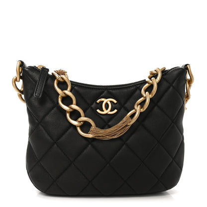 Lambskin Quilted CC Chain Hobo Black