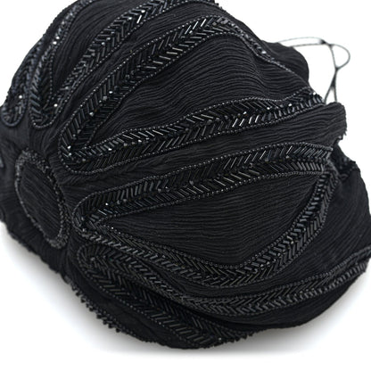 Chiffon Silk Crepe Beaded Pochon Broderie Bag Black