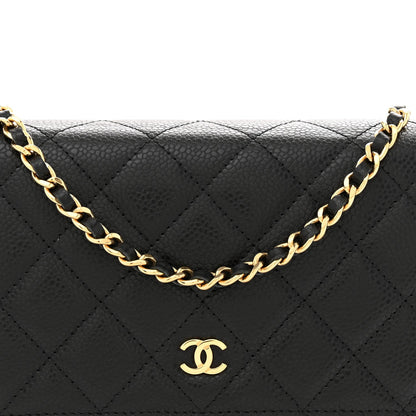 Caviar Quilted Wallet on Chain WOC Black