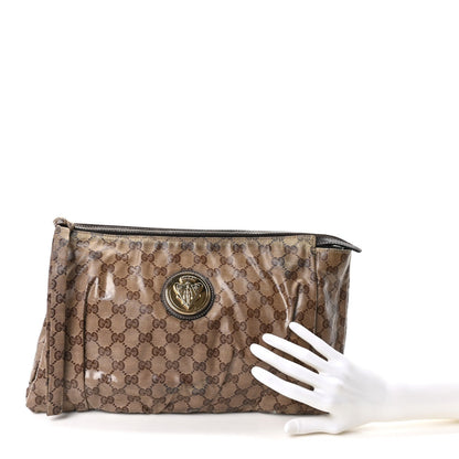 Crystal Monogram Large Hysteria Clutch Brown