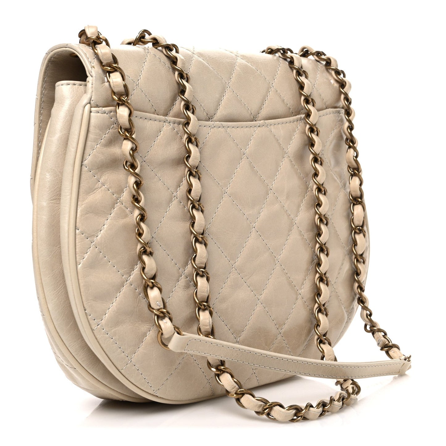 Glazed Calfskin Quilted Medium Bubble CC Flap Beige