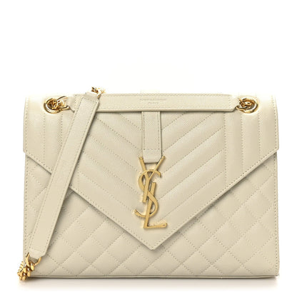 Grain De Poudre Textured Mixed Matelasse Medium Triquilt Monogram Satchel Crema Soft