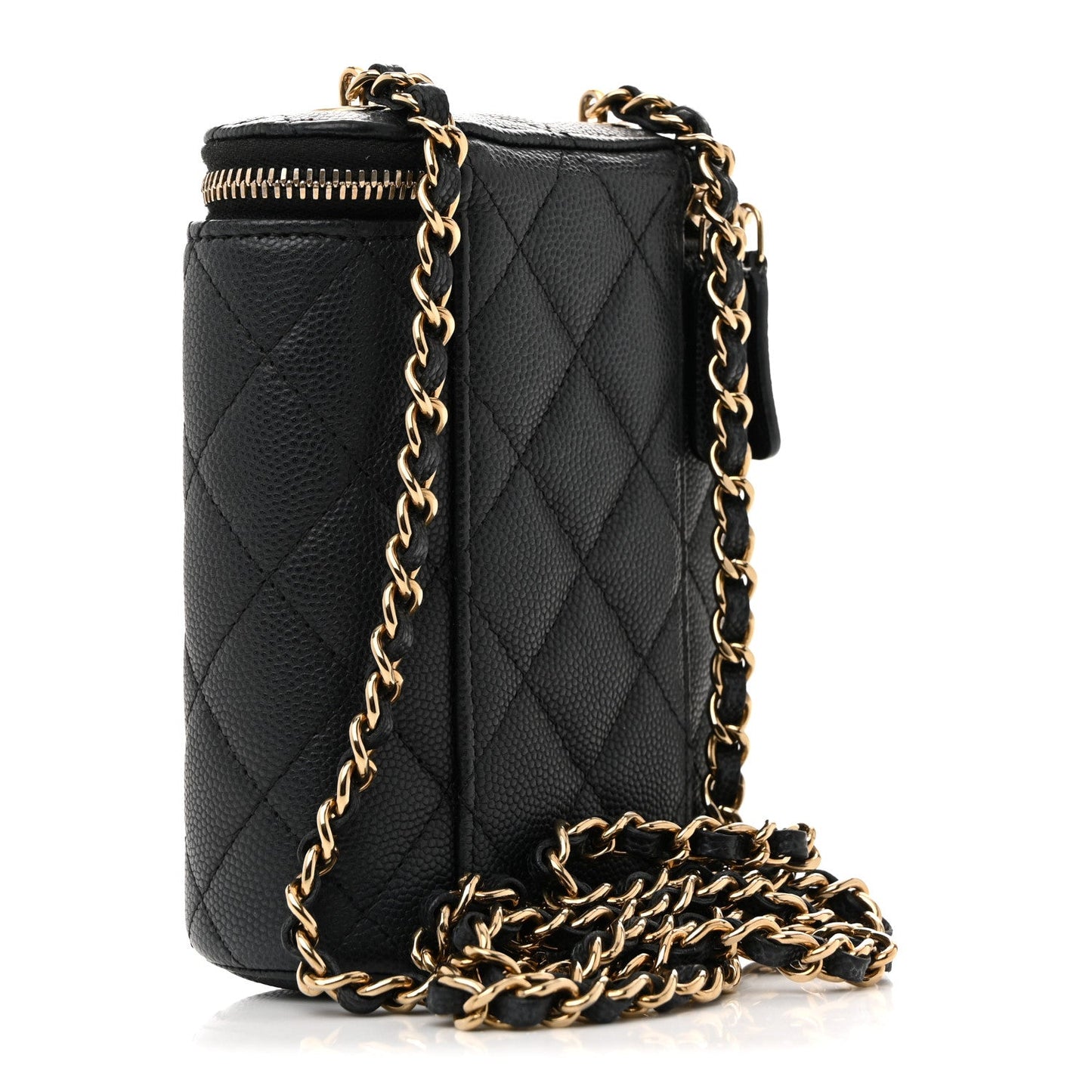 Caviar Quilted Small Vertical Coco Beauty Vanity Case With Chain Black