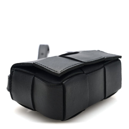 Lambskin Maxi Intrecciato Extra Mini Cassette Crossbody Bag Black