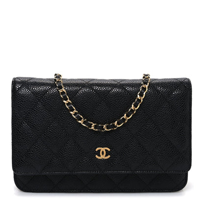 Caviar Quilted Wallet on Chain WOC Black