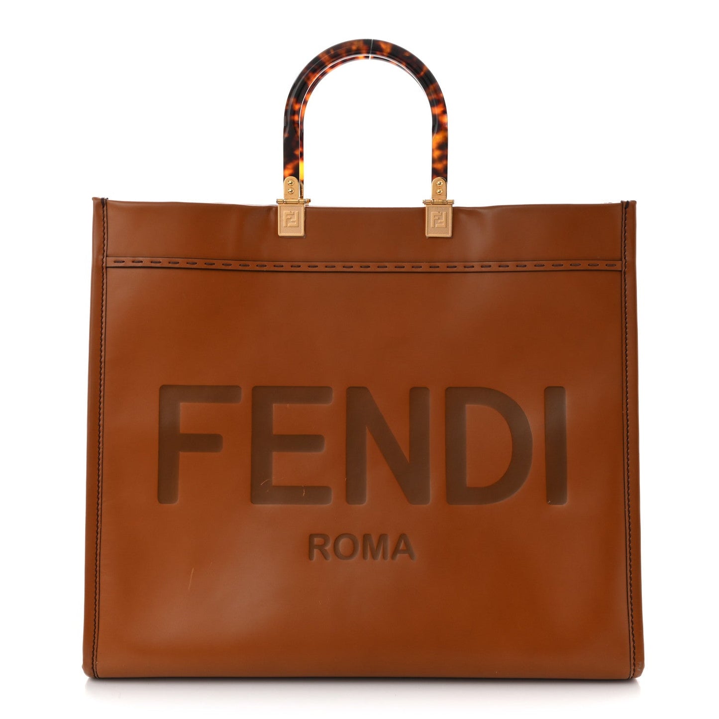 Vitello King Plexiglass Large Fendi Sunshine Shopper Tote Cuoio